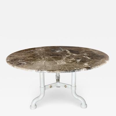 Marzio Cecchi Marzio Cecchi Chestnut Emperor Marble White Iron w Brass Details Round Table