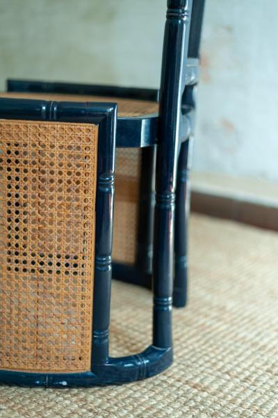 Marzio Cecchi Set of Six Blue Lacquered Wood and Vienna Straw Chairs by Marzio Cecchi 1970s