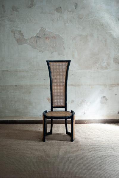 Marzio Cecchi Set of Six Blue Lacquered Wood and Vienna Straw Chairs by Marzio Cecchi 1970s