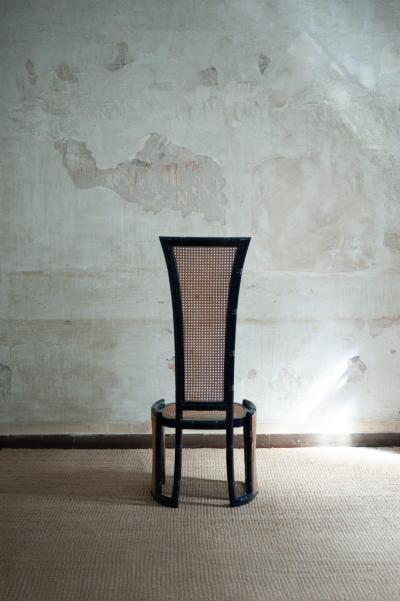 Marzio Cecchi Set of Six Blue Lacquered Wood and Vienna Straw Chairs by Marzio Cecchi 1970s