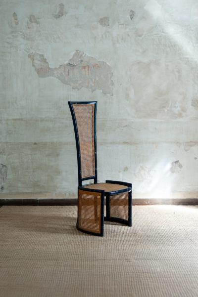 Marzio Cecchi Set of Six Blue Lacquered Wood and Vienna Straw Chairs by Marzio Cecchi 1970s