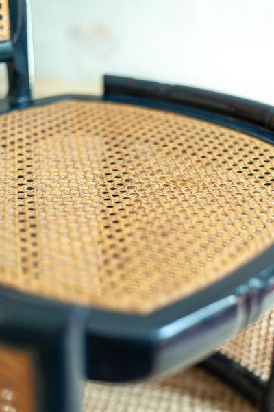 Marzio Cecchi Set of Six Blue Lacquered Wood and Vienna Straw Chairs by Marzio Cecchi 1970s