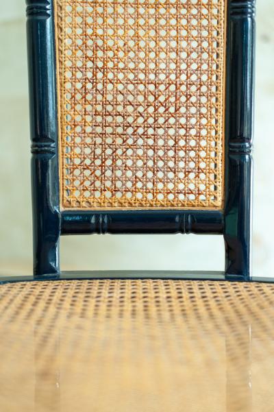 Marzio Cecchi Set of Six Blue Lacquered Wood and Vienna Straw Chairs by Marzio Cecchi 1970s