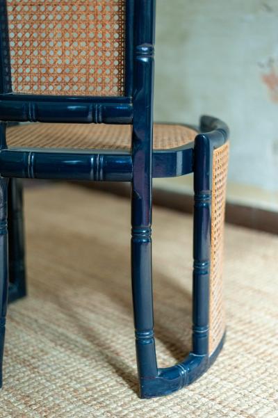 Marzio Cecchi Set of Six Blue Lacquered Wood and Vienna Straw Chairs by Marzio Cecchi 1970s