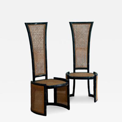 Marzio Cecchi Set of Six Blue Lacquered Wood and Vienna Straw Chairs by Marzio Cecchi 1970s