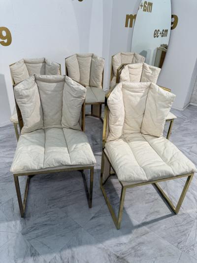 Marzio Cecchi Set of Six Marzio Cecchi Brass and Rattan Dining Chairs Italy 1970s