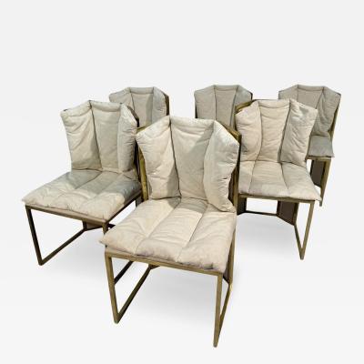 Marzio Cecchi Set of Six Marzio Cecchi Brass and Rattan Dining Chairs Italy 1970s