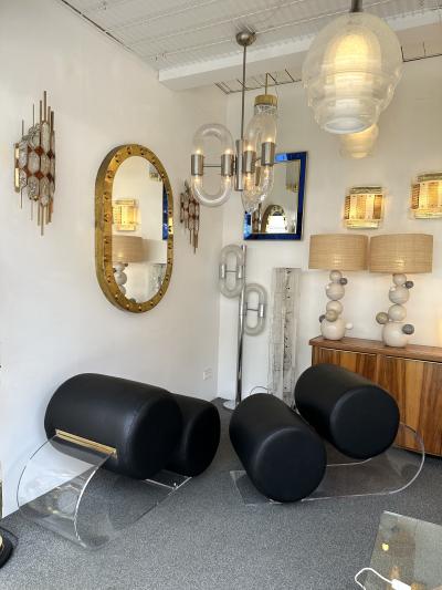 Marzio Cecchi Space Age Pair of Lucite Leather Slipper Chairs by Marzio Cecchi Italy 1970s