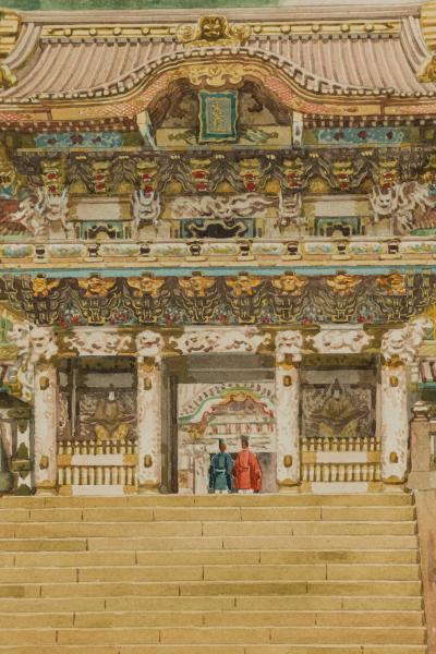 Masana Kawakuba Asian watercolor of a Buddha shrine by Masana Kawakuba