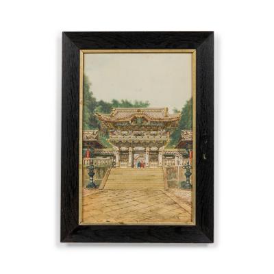 Masana Kawakuba Asian watercolor of a Buddha shrine by Masana Kawakuba