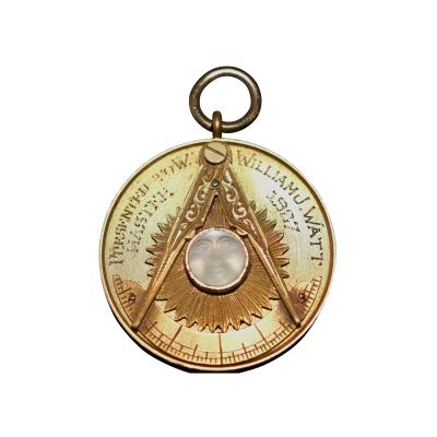 Masonic Gold Moon Stone Pendant Medal Award