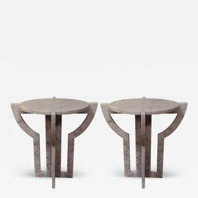 Massimo Mangiardi Italian Modern White Carrara Marble Side Tables Pale by Massimo Mangiardi