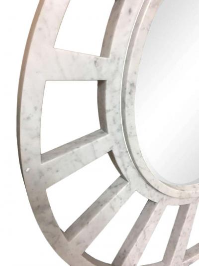 Massimo Mangiardi Italian White Carrara Marble Mirror Modern Round Sunburst by Massimo Mangiardi