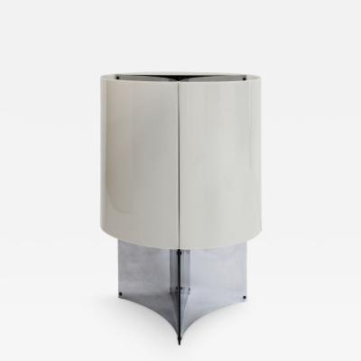 Massimo Vignelli Table Lamp in White Round Plastic Shade and Chromed Plated Brass for Arteluce