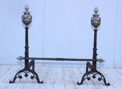 Massive 1890s Andirons And Fireplace Tools With Faces