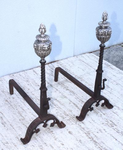 Massive 1890s Andirons And Fireplace Tools With Faces
