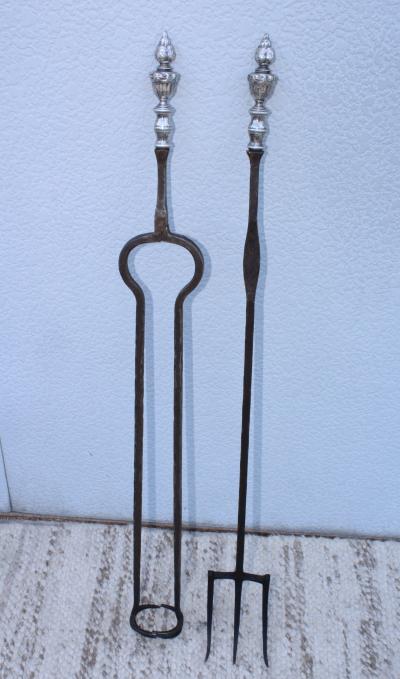 Massive 1890s Andirons And Fireplace Tools With Faces
