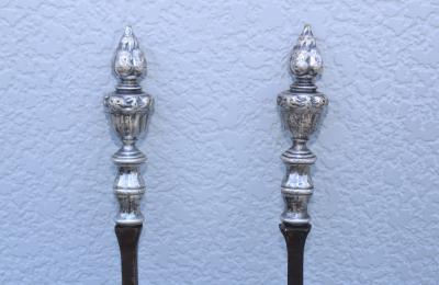 Massive 1890s Andirons And Fireplace Tools With Faces