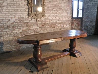Massive 19th Century French Elm and Oak Trestle Table