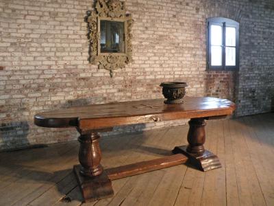 Massive 19th Century French Elm and Oak Trestle Table