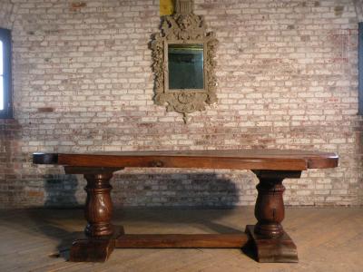 Massive 19th Century French Elm and Oak Trestle Table