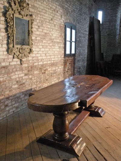 Massive 19th Century French Elm and Oak Trestle Table