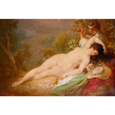 Massive Antique French Nude Oil Painting by Louis Anquetin of Venus Cupid