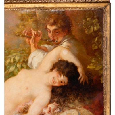 Massive Antique French Nude Oil Painting by Louis Anquetin of Venus Cupid