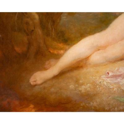 Massive Antique French Nude Oil Painting by Louis Anquetin of Venus Cupid