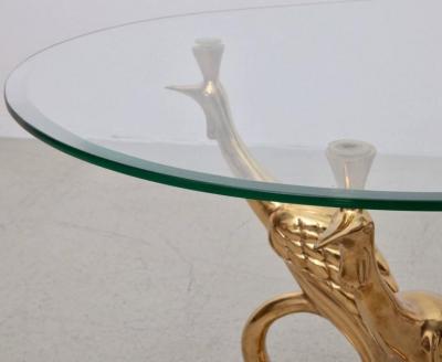 Massive Brass Coffee or Side Table with Peacocks