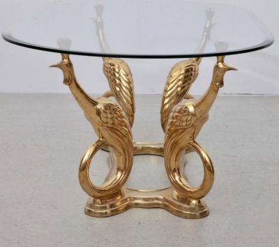 Massive Brass Coffee or Side Table with Peacocks