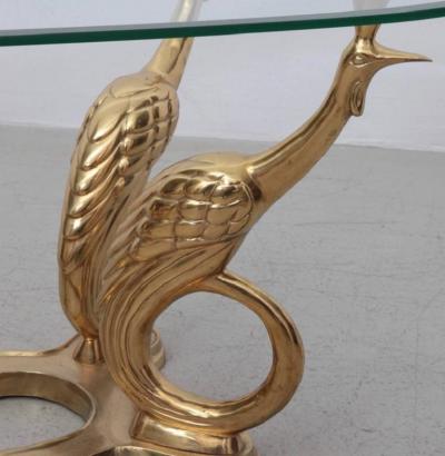 Massive Brass Coffee or Side Table with Peacocks
