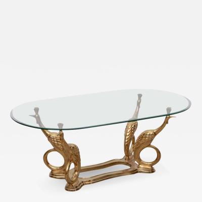 Massive Brass Coffee or Side Table with Peacocks