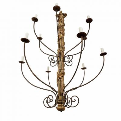 Massive Hand Carved Giltwood Italian Twelve Arm Chandelier