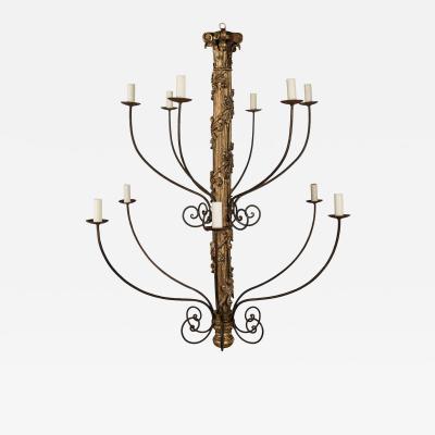 Massive Hand Carved Giltwood Italian Twelve Arm Chandelier