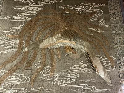 Massive Japanese Embroidery Tapestry Display Box Meiji Period