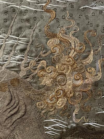 Massive Japanese Embroidery Tapestry Display Box Meiji Period