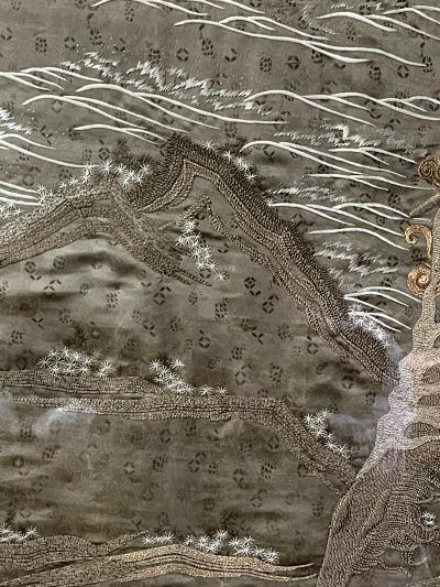 Massive Japanese Embroidery Tapestry Display Box Meiji Period