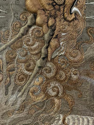 Massive Japanese Embroidery Tapestry Display Box Meiji Period