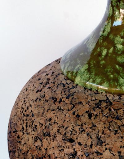 Massive Pair of American 1960s Lamps with Mottled Olive Green Ceramic Mounts