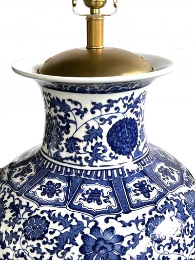 Massive Pair of Chinese Blue White Urn form Lamps