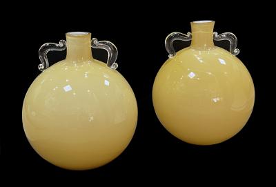 Massive Pair of Murano Hand blown Art Glass Double handled Urns