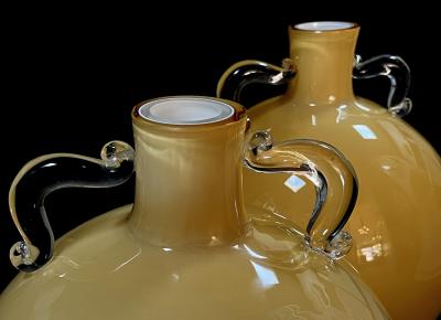 Massive Pair of Murano Hand blown Art Glass Double handled Urns