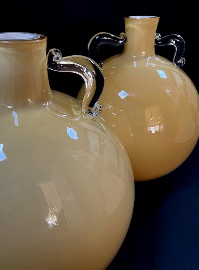 Massive Pair of Murano Hand blown Art Glass Double handled Urns