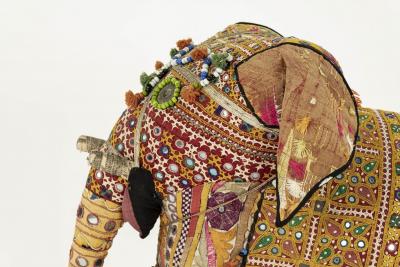 Massive Vintage Cotton Elephant Covered in Indian Textiles