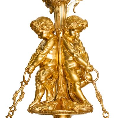 Massive antique French Louis XIV style ormolu chandelier
