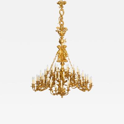 Massive antique French Louis XIV style ormolu chandelier