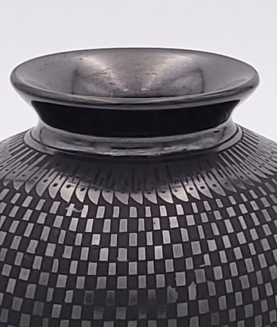 Mata Ortiz Black on Black Pottery Vase signed Jose M Martinez circa 1970