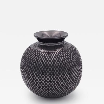 Mata Ortiz Black on Black Pottery Vase signed Jose M Martinez circa 1970