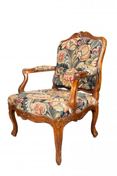 Matched Pair Of Louis XV Walnut Armchairs